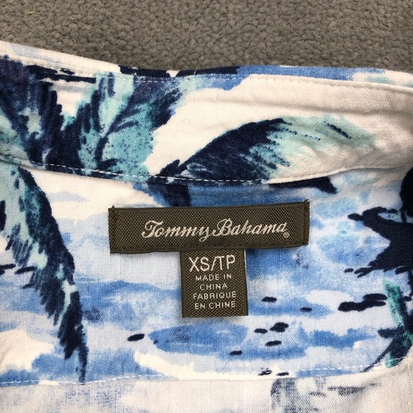 Tommy Bahama linen blend Long Roll up Sleeve tropical button down shirt size XS - Picture 2 of 8